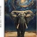 Palderwallart Galaxy Elephant Canvas Wall Art for Bathroom Bedroom Home, Surreal Animal Painting Print Picture Decor Artwork, Wrapped Gift Inner Frame 20x40 Inche