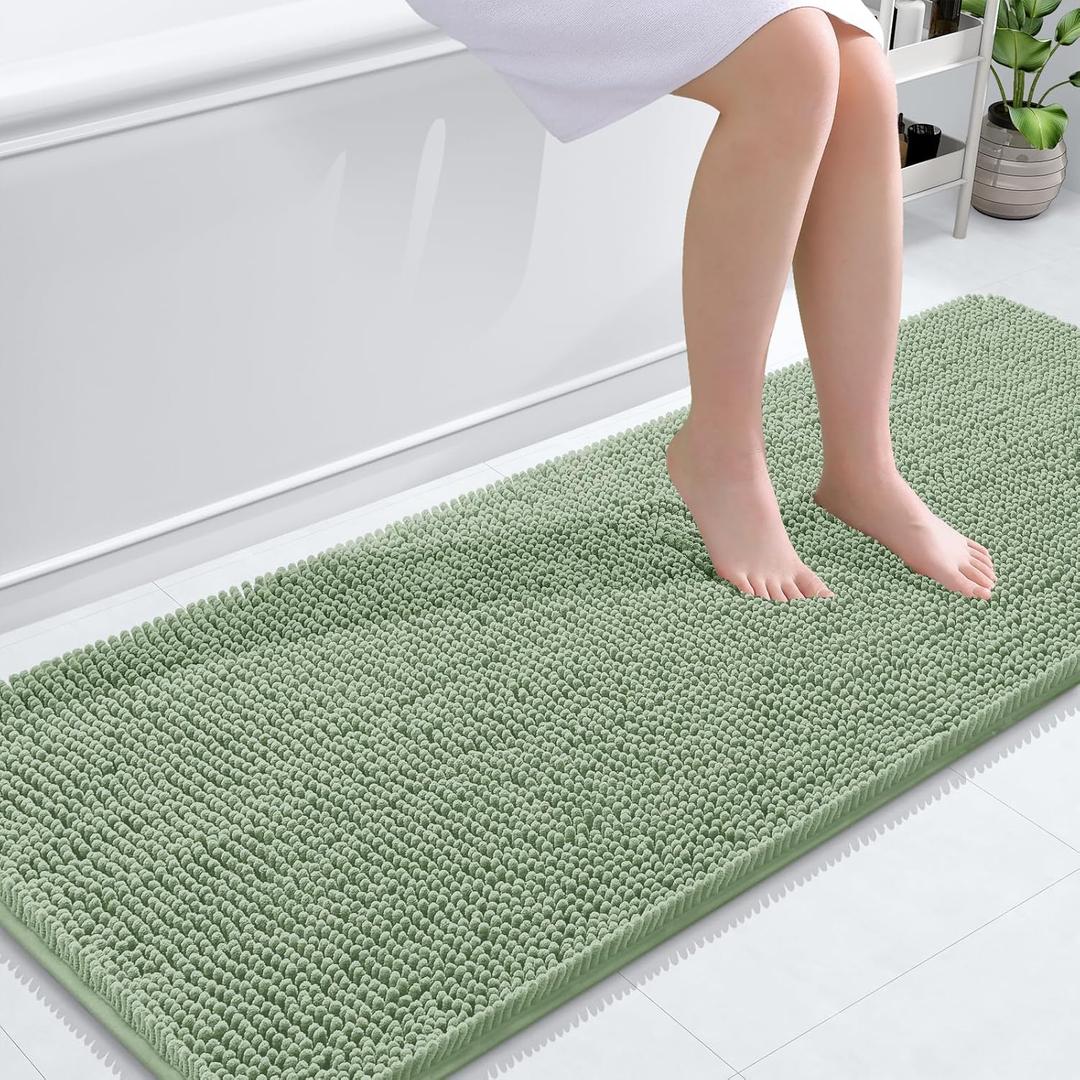 OLANLY Bathroom Rugs 59x24, Extra Soft Absorbent Chenille Bath Rugs, Rubber Backing Quick Dry, Machine Washable Bath Mats for Bathroom Floor, Tub and Shower, Home Decor Accessories, Sage Green (59" x 24")