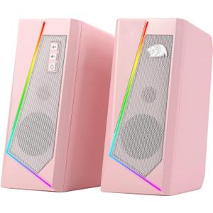 Redragon GS520 RGB Desktop Speakers, 2.0 Channel PC Computer Stereo Speaker with 6 Colorful LED Modes, Enhanced Sound and Easy-Access Volume Control, USB Powered w/ 3.5mm Cable, Pink