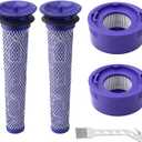 4 Pack Vacuum Filter Replacement Kit for Dyson V7, V8 Animal and V8 Absolute Cordless Vacuum, 3 Post Filter, 3 Pre Filter, Replaces Part # 965661-01 & 967478-01