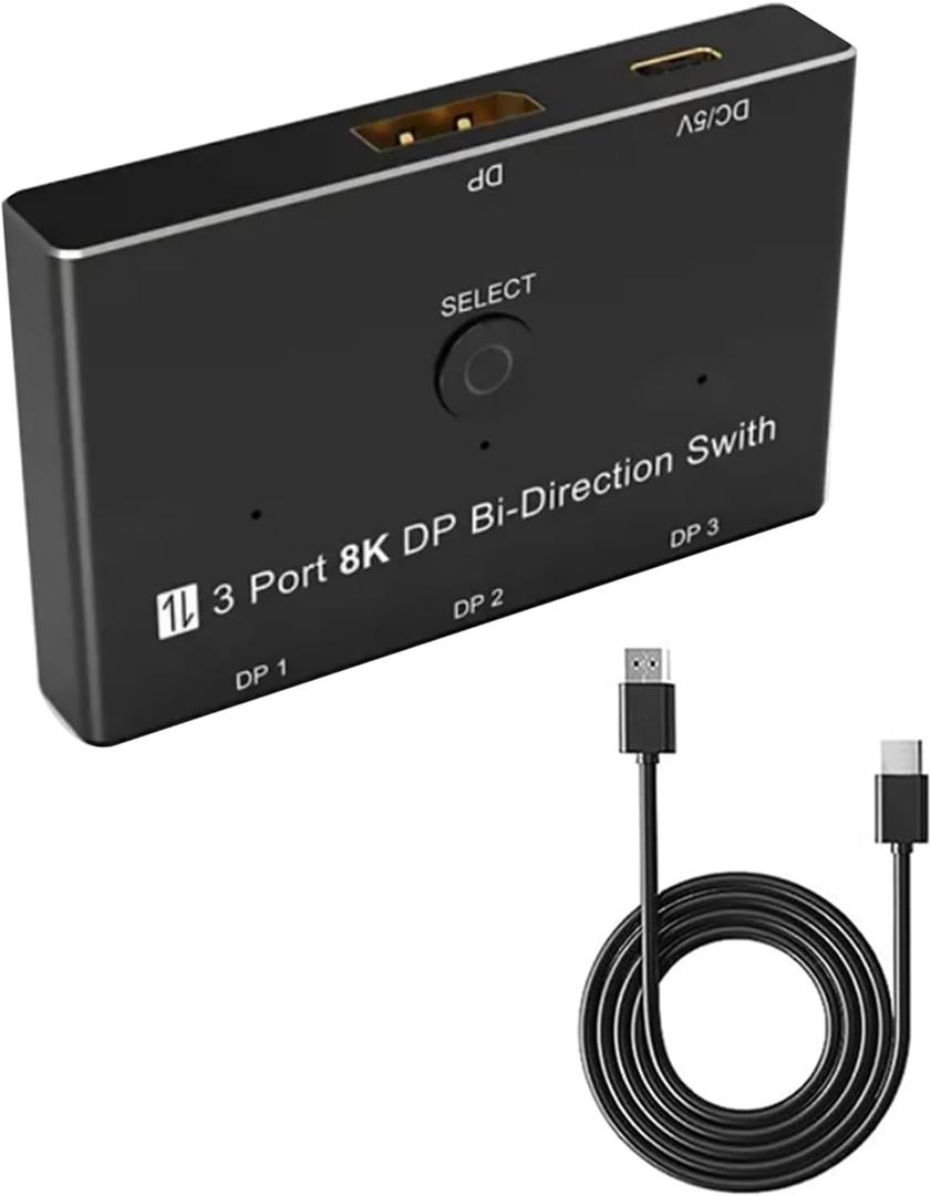 3 Port 8K DisplayPort Switch Splitter 1x3 3x1Converter for Multiple Source