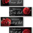 4 Pcs Red Bathroom Decor Religious Wall Art Bible Verse Inspirational Red Rose Wall Decor Rustic Flower Wooden Christian Sign for Home Bathroom Office Bedroom Living Room Kitchen(10x4)