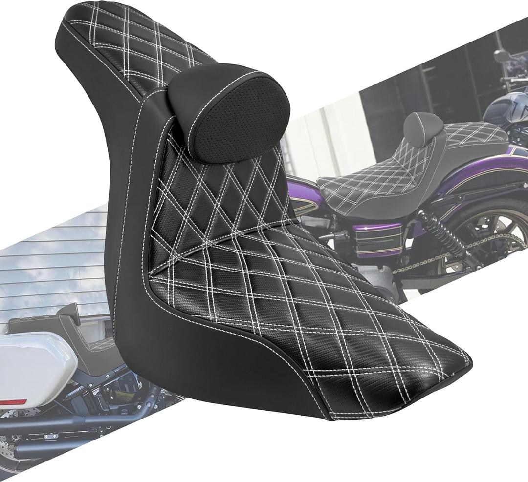 One-Piece Two-Up Seat with Backrest Fit for Harley Softail 2018+