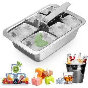 Ice Cube Trays, Large 6-cube Stainless Steel Ice Cube Trays with Easy Release Levers for Professional Drinkers Portable Reusable Metal Ice Maker for Family Bar - Send Goods From Local Warehouse