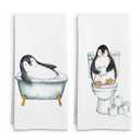 FSTCSV Funny Penguin Gifts for Kids Women Hand Towels Set of 2, Funny Penguin Hand Towel, Cute Coastal Animal Penguins Decorative Towels for Bathroom, Penguins Lovers Kids Bathroom Decor, 16x24in