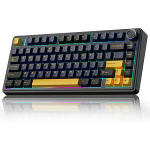 AULA F75 75% Wireless Mechanical Keyboard, Hot Swappable Creamy Keyboard, Pre-lubed Greywood Switches RGB Backlit Gaming Keyboards, 2.4GHz/Type-C/BT5.0(Cool Black)