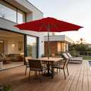 9FT Outdoor Patio Umbrella Outdoor pool Umbrella with Push Button Tilt and Crank, Market Umbrella 8 Sturdy Ribs UV Protection for Garden, Deck, Backyard (Red)