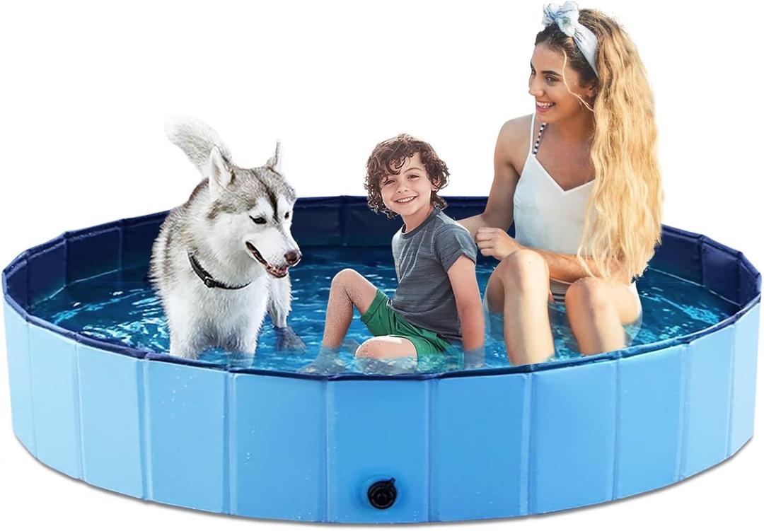 Jasonwell Foldable Dog Pet Bath Pool Collapsible Dog Pet Pool Bathing Tub Kiddie Pool Doggie Wading Pool for Puppy Small Medium Large Dogs Cats and Kids 71" Blue (Mdf Wood Blue)