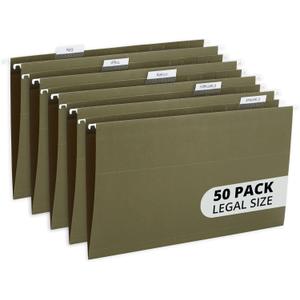 Blue Summit Supplies 50 Legal Size Hanging File Folders, 1/5 Cut Adjustable Tabs, 5 Tab Locations, Designed for Legal and Law Office File Organization, Standard Green, 50 Pack, Legal Size