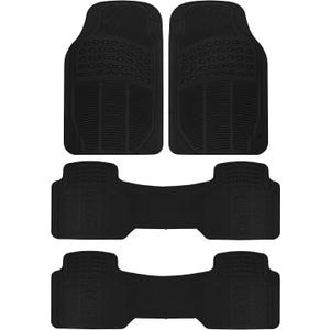 BDK 3-Row ProLiner Original Heavy Duty 4pc Front & Rear Rubber Floor Mats for Car SUV Van (Fits 3rd Row Vehicles) - All Weather Protection Universal Fit (Black)
