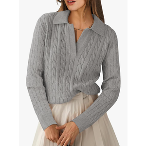 ANRABESS Womens Cable Knit Sweaters Long Sleeve V Neck Sweater Tops Casual Pullover Polo Shirts 2025 Fall Fashion Outfits size S