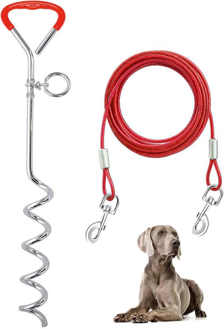 Supet Dog Tie Out Cable and Stake 16ft Outdoor, Yard and Camping, for Medium to Large Dogs Up to 125 lbs, 16" Stake, 16 ft Cable with Durable Spring and Metal Hooks for Outdoor, Size: 16ft/5meter