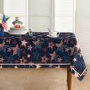 Horaldaily 4th of July Rectangular Tablecloth 60×120 Inch, Patriotic Memorial Day Navy Blue Red Star Independence Day Washable Table Cover for Party Picnic Dinner Decor