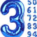 Navy Blue 3 Balloon, Number Balloon 40 Inch, 3rd Three Year Old Birthday Deco, Blue Party Supplies for Party Decorations, Number 3 Balloon