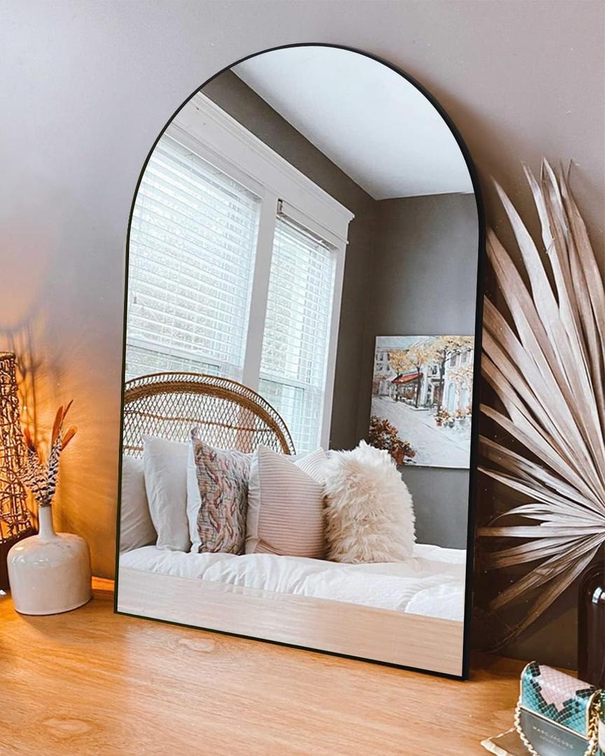 Wall Mounted Mirror, Bathroom Mirror for Wall, Arch Mirror for Bathroom, Mirror for Bathroom Wall Mounted, Black Vanity Mirror with Metal Frame for Bedroom Living Room Entryway(26" x 38") (26"L x 38"W)