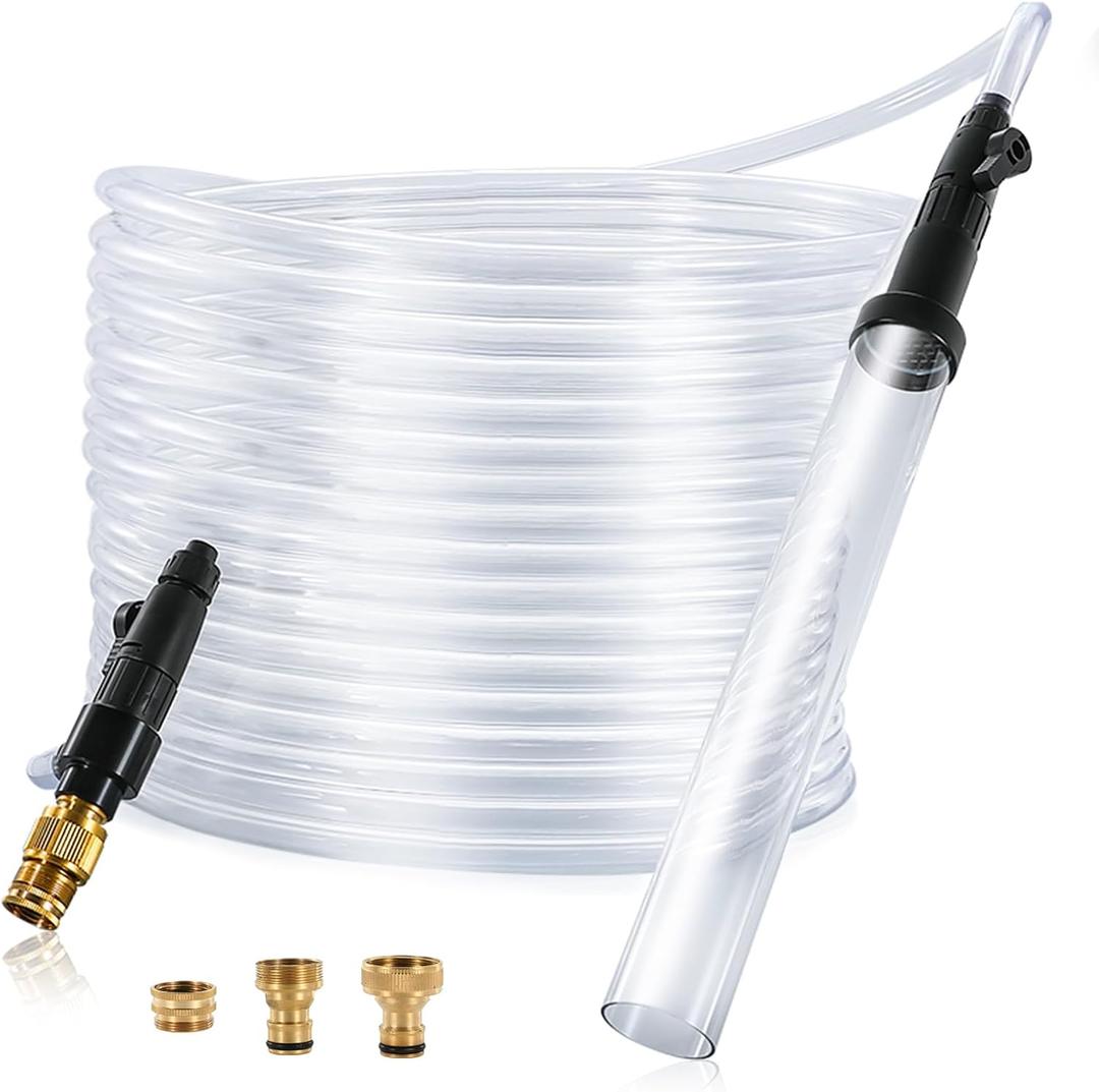 ZRDR Aquarium Siphon Vacuum Gravel Cleaner Kit for Fish Tank Cleaning Gravel & Sand, Fish Tank Water Changer Metal Faucet Connector with Long Hose Drain & Fill（32ft）