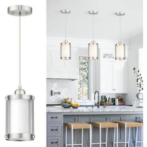 Brushed Nickel Pendant Lights Kitchen Island, 1-Light Modern Mini Hanging Light Fixtures with Milk Glass, Farmhouse Kitchen Pendant Lighting Over Island for Sink, OS-3014-1PBNW