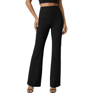 Dokuritu Women's Work Pants Business High Waist Flare Leggings with Pockets Tummy Control Bootcut Pull On Stretchy Slacks (L)