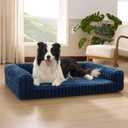 Bedsure ComfyFleece Orthopedic Dog Beds Large Sized Dog, Waterproof Memory Foam Pet Bed with Sides, Non-Slip Bottom and Egg-Crate Foam Large Pet Couch Sofa with Washable Corduroy Cover, Blue