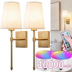 Battery Operated Wall Sconce Light Set Of Two, Battery Operated Sconces Wall Lighting Indoor Wireless Wall Sconce With Remote Control, Dimmable Battery Wall Lamp With 3CCT Bulb For Bedroom Living Room