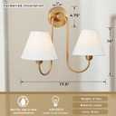 Modern Vanity Light Linen Shade Sconce, Double Swoop Sconce Wall Lights with White Shade Vintage Reading Lights Wall Sconces Linen Shade, Wall Light for Living Room Bedroom (Brass)