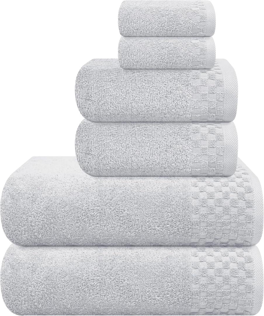 MyOwn Premium Cotton 6 Pack Towel Set for Bathroom, Contains 2 Bath Towels 28x55 inch, 2 Hand Towels 16x24 inch & 2 Wash Coths 12x12 inch, Ideal Everyday use, Compact & Lightweight - Light Grey