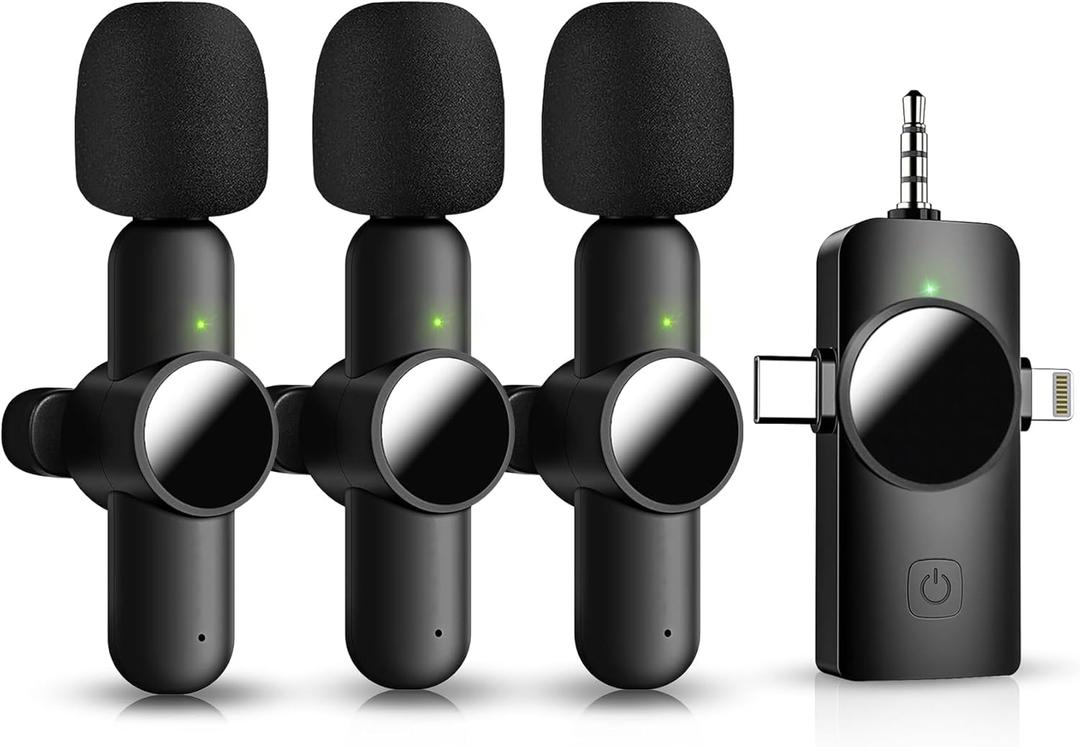 3 in 1 Mini Microphone,Wireless Lavalier Microphone for iPhone Android Camera USB-C,2.4G Ultra-Low Delay,Noise Reduction,Microphone Video Recording, Live Streaming,tiktok(Black, 3microphone)