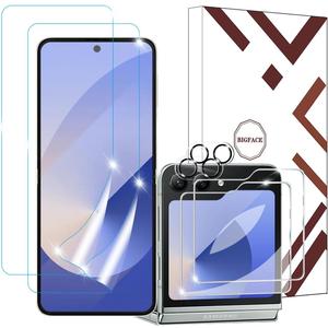 BIGFACE [6 in 1] for Samsung Galaxy Z Flip 6 - 2 Pack Screen Protectors (E PU Film + Tempered Glass) + 2 Pack Camera Lens Protectors