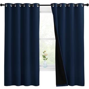 NICETOWN 100% Blackout Curtain Panels, Thermal Insulated Black Liner Curtains for Nursery Room, Noise Reducing and Cold Blocking Drapes for Windows (Navy Blue, Set of 2, 55-inch Wide by 68-inch Long)