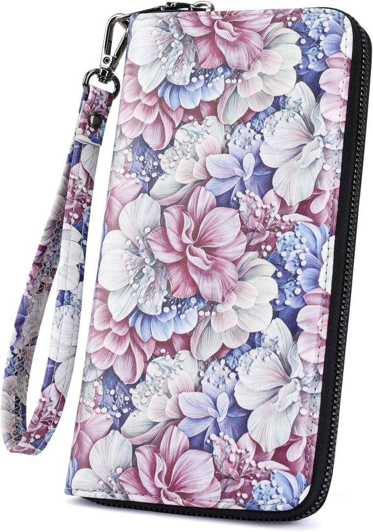 APHISON Wallet Women Large Capacity Clutch Purse For Ladies Card Holder RFID Wristlet Phone Zipper Coin Travel Pocket (5-003)