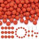 120pcs 10mm Rhinestone Beads for Jewelry Making, Orange Shiny Round Shamballa Disco Ball Beads Bulk, Sparkle Crystal Clay Christmas for Bracelet Baseball Necklace Earring Crafting and DIY