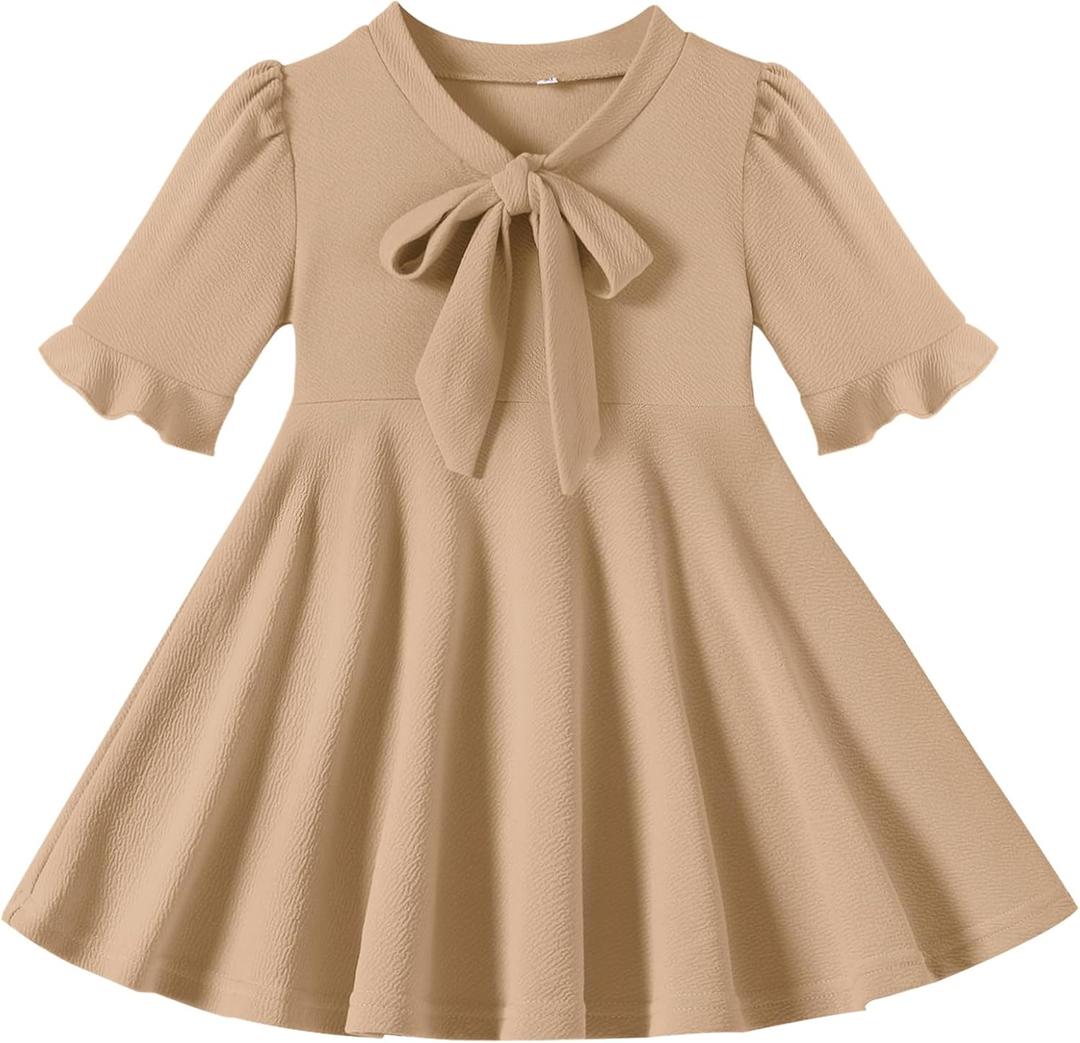 Toddler Dress Summer Baby Girls Floral Ruffle Sleeve Dresses for Girls Casual Church Party Knee Length Sundress (2-3T, A Line Brown)
