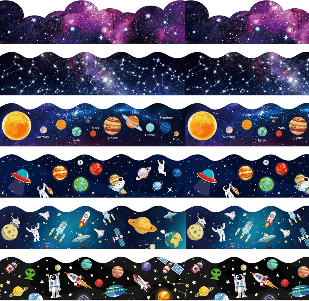 Containlol Borders for Bulletin Board Decoration, 118 ft Outer Space Scalloped Trim Classroom Bulletin Board Borders for School Office Whiteboard Wall Poster Chalkboard Decor