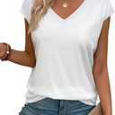 Womens Summer Tops Short Cap Sleeve Shirts V Neck Basic Tees Casual Fashion T Shirts (White, M)