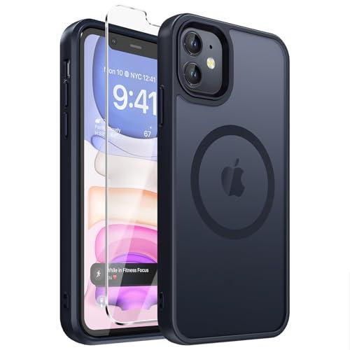 DEERLAMN Magnetic Matte Case for iPhone 11 with Screen Protector, [Compatible with MagSafe][Military Grade Drop Protection] Slim Translucent Shockproof Protective Phone Cover, Black