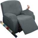 MAXIJIN Oversized Recliner Covers That Stay in Place 4 Pieces Stretch Large Recliner Chair Covers Jacquard Dogs Cats Proof Reclining Slipcovers with Elastic Bottom (XL Recliner, Light Gray)