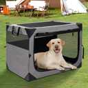 30 Inch Portable Travel Dog Crate, 3 Door Collapsible Soft Pet Kennel with Durable Mesh Windows for Medium Dogs, Foldable Dog Cage with Storage Pocket for Outdoor (Light Grey)