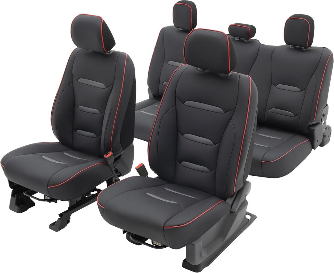 Ymucd for Ford F150 Seat Covers Front and Back Full Set, Premium Faux Leather Full Warp Seat Covers Fit for 2009-2026 F150 (XL XLT STX Lariat Tremor) & 2017-2026 F250 F350 F450 Super Duty - Black
