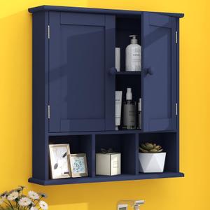 TaoHFE Blue Bathroom Over The Toilet Storage Cabinet, Wall Medicine Cabinet Organizer with 2 Door Adjustable Shelves, Wooden Modern Bathroom Shelves Wall Mounted Laundry Room, 20.1 x 5.1 x 22.8 inches