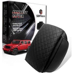 Armrest Cover for Jeep Wrangler JL Center Console Pad with Organizer Storage Pockets, Black Faux Leather Arm Rest Lid Cushion Accessories (2018-2026 Wrangler JL/Gladiator JT)