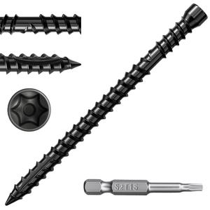 FMhotu #10 x 1-7/8" Hidden Deck Screws, 350Pcs Star Drive Countersunk Wood Screws, Rust Resistant Timber Screws, T15 Star Bit Included, Black