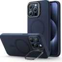 ESR MagSafe Silicone Case with Built-in Stand for iPhone 15 Pro Max - Military-Grade Protection, Camera Stash, Magnetic Phone Case, Cloud Series, Dark Blue