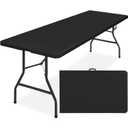 Simpli-Magic 8ft Portable Plastic Folding Table Indoor & Outdoor Heavy-Duty Foldable Utility Table w/Handle for Party & Camping (Black)