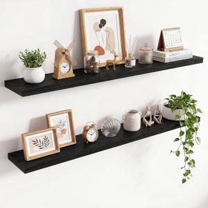 55in Floating Shelves for wall Set of 2, Black Wall Mounted Shelf 9.3in Deep for Wall Decor, Hanging Shelf 1.5in Thick for Living Room, Bedroom, Bathroom, Kitchen, Office, 55"Wx9.3"Dx1.5"H,Set of 2