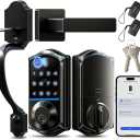 Veise VE017-H Fingerprint Smart Front Door Lock Set, App Control, 8-in-1 Keyless Entry Deadbolt with Zinc Alloy Handles, Emergency Power Port, Touchscreen Keypad, Auto Lock, Easy Install, Matte Black