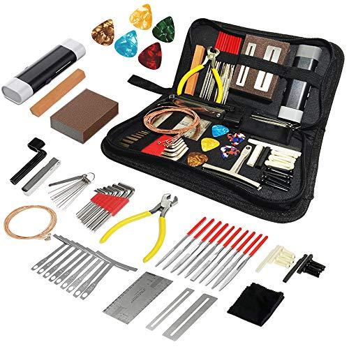 72PCS Guitar Tool Kit，Professional Guitar Repairing Maintenance Tool Kit with Guitar Strings Picks Bridge Pins Gauge Guitar Accessories Gift for Acoustic Guitar Electric Guitar Ukulele Bass Banjo