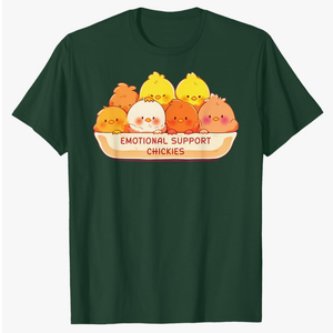 Emotional Support Chickies Cute Kawaii Fruit Cup T-Shirt, Green, Small