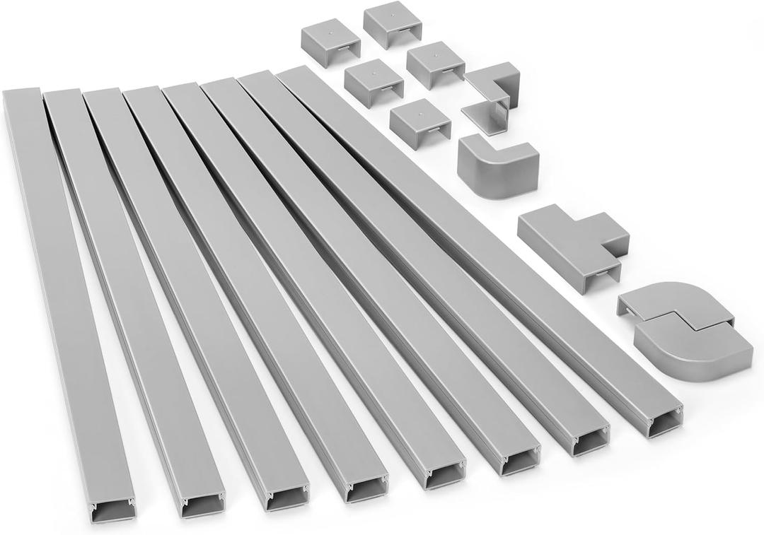 126in(8 x L15.7in) Cord Hider Kit, Wire Covers for TV on Wall, Paintable Cable Management Kit, Cable Cover for Mounted TV, Hide Wires Along Wall, Grey Cord Cover, W0.95in H0.55in