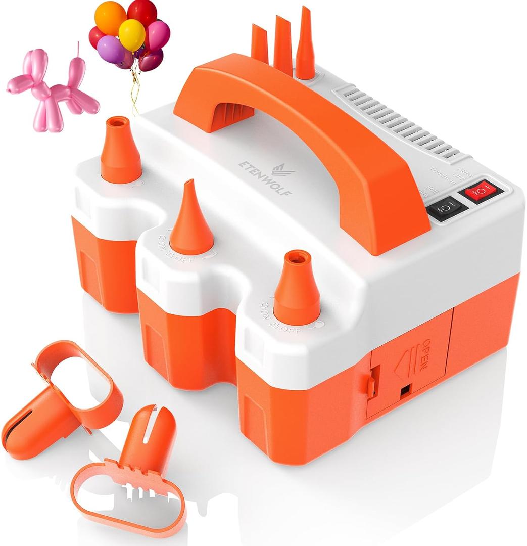 ETENWOLF Electric Balloon Pump for All Balloons 110V 600W Balloon Blower for Party Metalic Latex 260q Foil Balloons, Balloon Inflator for Birthday Decorations (Orange)