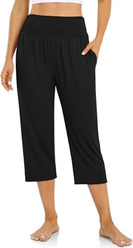 UEU Women's Capri Pants Summer Loose Yoga Pants Comfy Workout Cropprd Pants with Pockets, 2XL